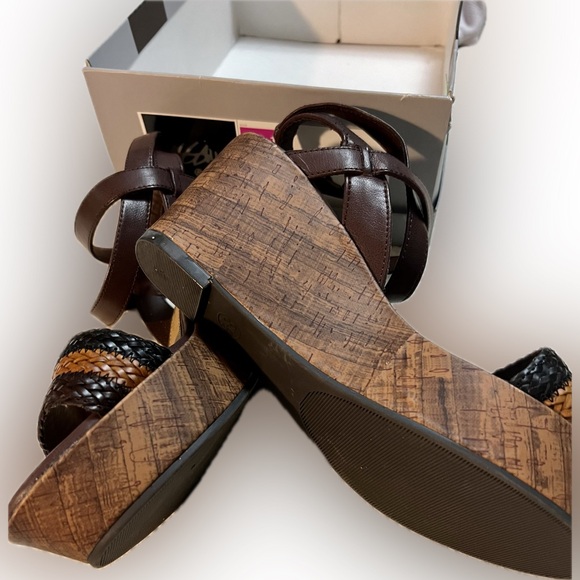 Mossimo Vondra Platform Heel Pumps Braided Tan Black Wood tone Sole 70s Size 8.5 - Picture 9 of 16